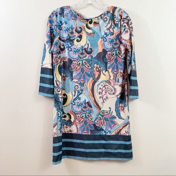 Mely New York Faux Suede Floral Blue Shift Dress - Picture 1 of 5